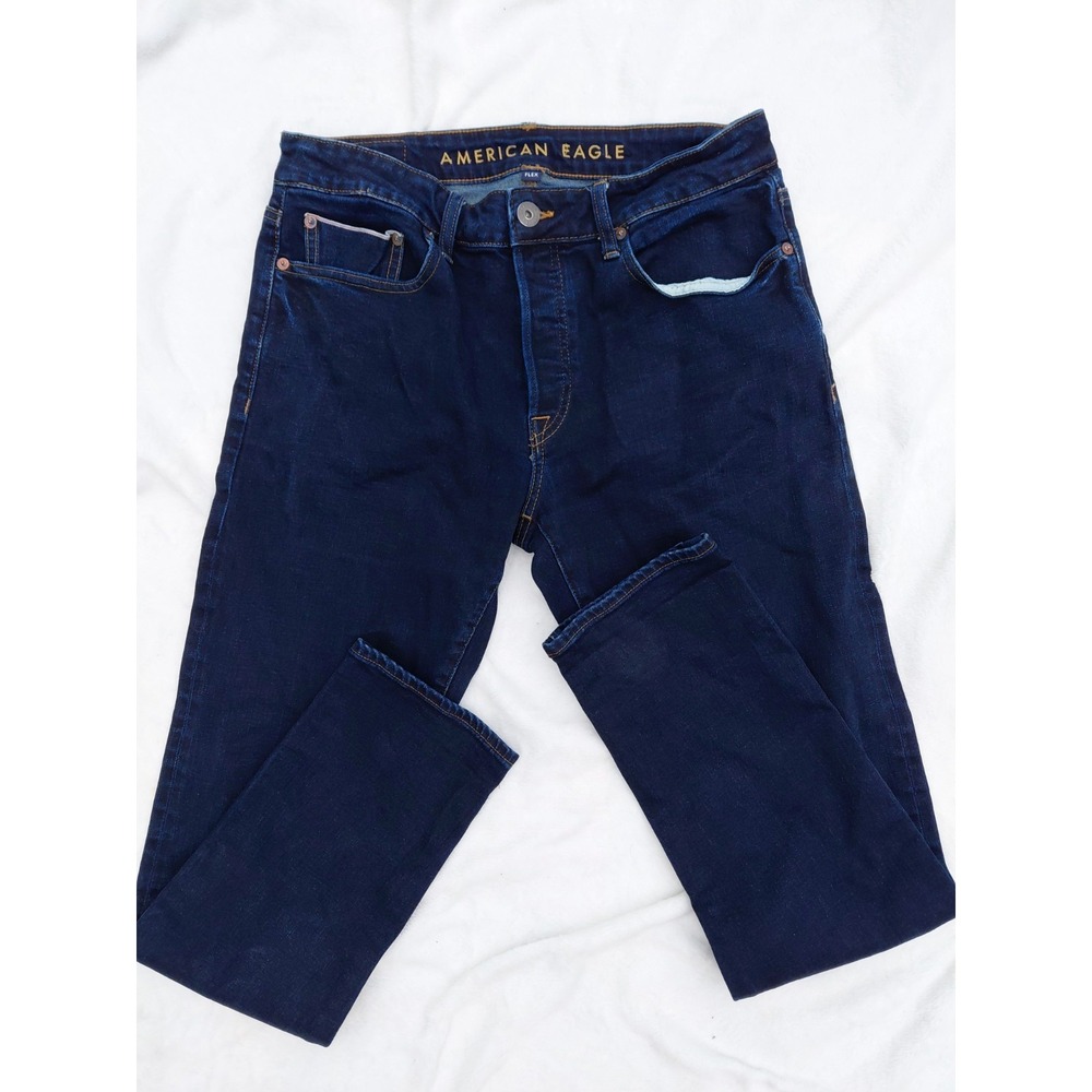 American Eagle Button Fly Mens Next Level Flex Slim Jeans 31X32 Dark Blue Denim